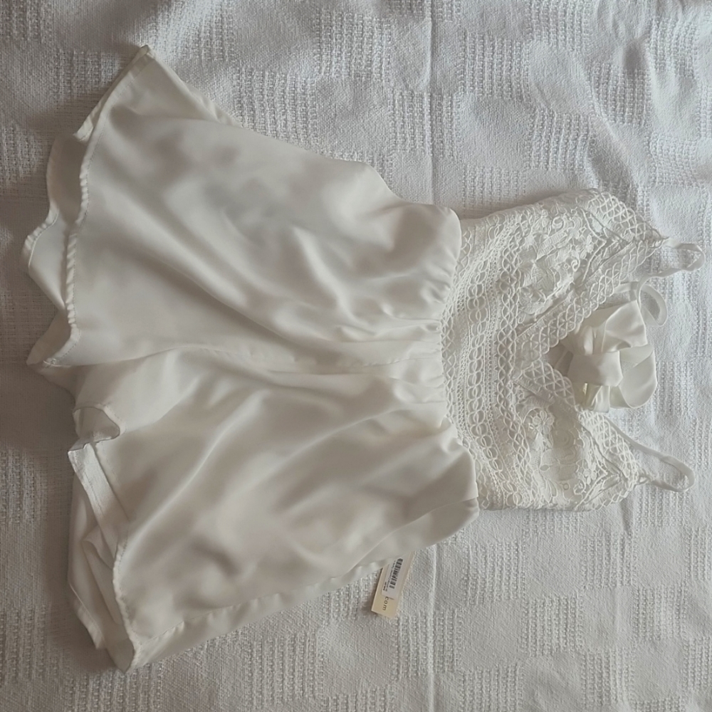 White crochet tank romper